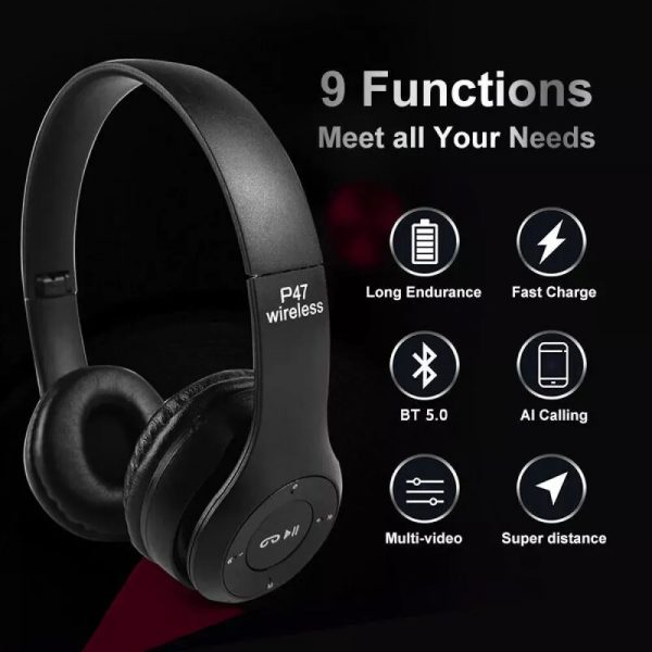 Wireless Foldable Bluetooth Over-Ear Headphones with Stereo Sound & FM Radio - Image 10