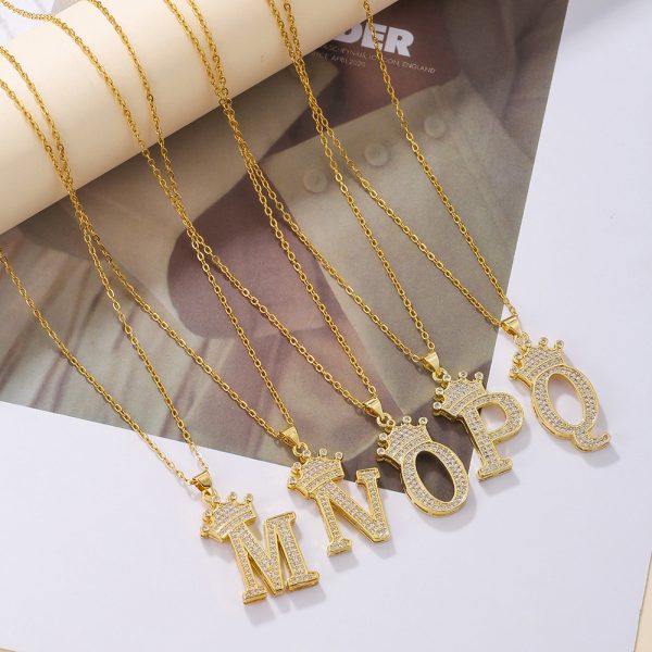 Gold Diamond Crown Letter Pendant Necklace – Trendy Jewelry Gift for Daily Wear & Parties - Image 7