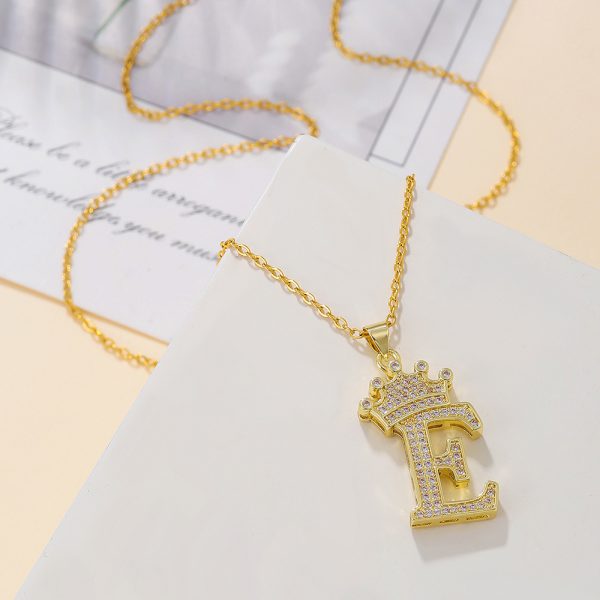 Gold Diamond Crown Letter Pendant Necklace – Trendy Jewelry Gift for Daily Wear & Parties - Image 4