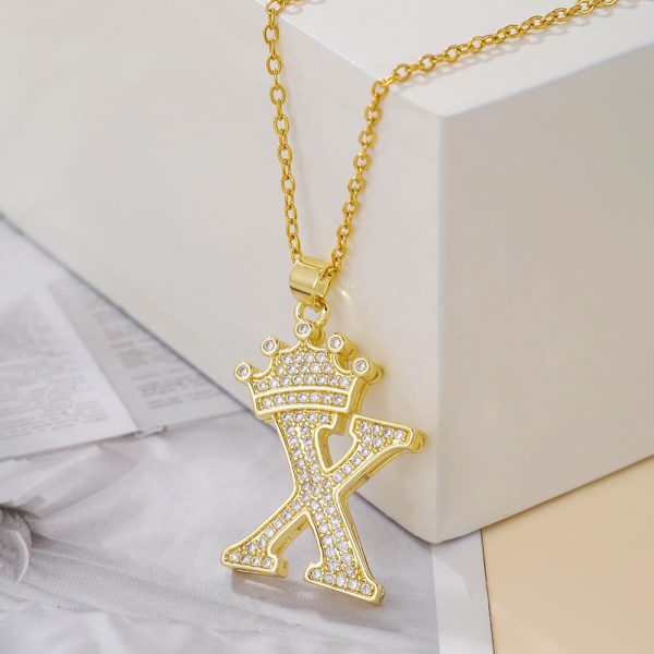 Gold Diamond Crown Letter Pendant Necklace – Trendy Jewelry Gift for Daily Wear & Parties - Image 10