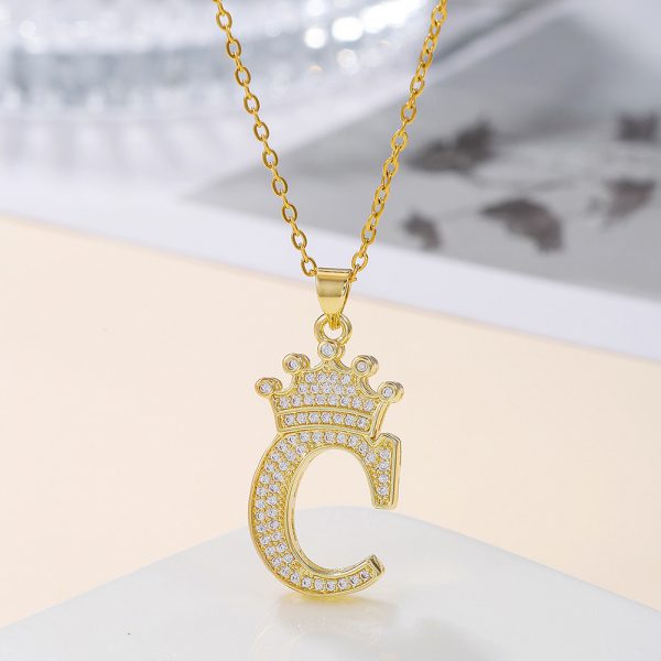 Gold Diamond Crown Letter Pendant Necklace – Trendy Jewelry Gift for Daily Wear & Parties - Image 8
