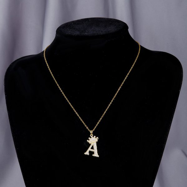 Gold Diamond Crown Letter Pendant Necklace – Trendy Jewelry Gift for Daily Wear & Parties - Image 3