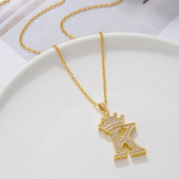 Gold Diamond Crown Letter Pendant Necklace – Trendy Jewelry Gift for Daily Wear & Parties - Image 9