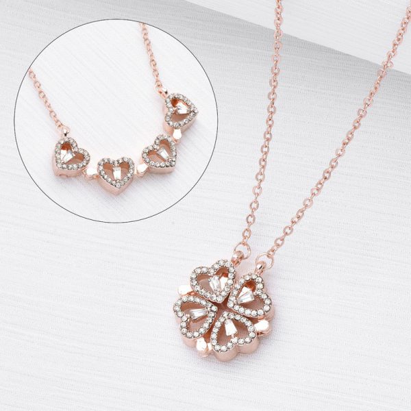 Folding Four Leaf Clover Necklace – Heart Pendant Magnetic Locket Chain Gift - Image 5