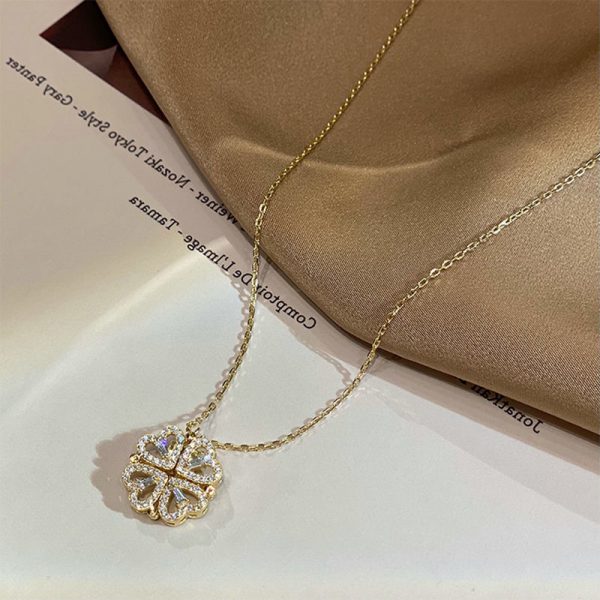 Folding Four Leaf Clover Necklace – Heart Pendant Magnetic Locket Chain Gift - Image 9