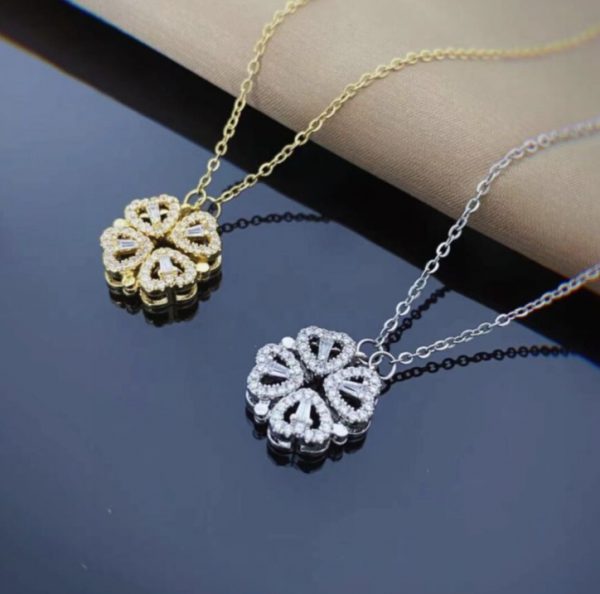 Folding Four Leaf Clover Necklace – Heart Pendant Magnetic Locket Chain Gift - Image 7