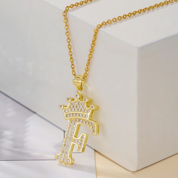 Gold Diamond Crown Letter Pendant Necklace – Trendy Jewelry Gift for Daily Wear & Parties - Image 6