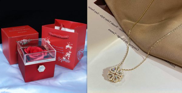 Folding Four Leaf Clover Necklace – Heart Pendant Magnetic Locket Chain Gift - Image 6