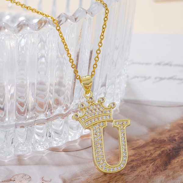 Gold Diamond Crown Letter Pendant Necklace – Trendy Jewelry Gift for Daily Wear & Parties - Image 5