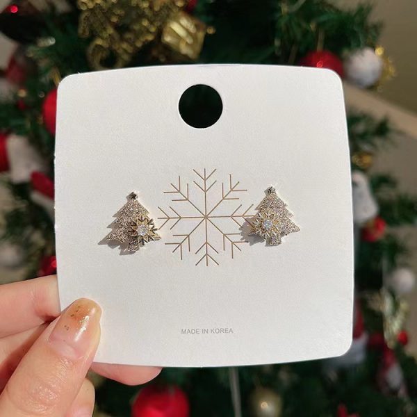 Rotating Christmas Tree Earrings – Sparkling Rhinestone Snowflake Studs for Winter Holidays, New Year & Xmas Gifts - Image 4