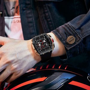 Men's Hollow Dial Watch with Curved Mirror and Gradient Design – Stylish Skeleton Timepiece