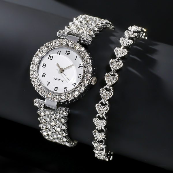 Fashion Jewelry 2pcs Luxury Fashion Women Watch Set Silver Strap Ladies Quartz Wristwatch Alloy Bracelet For Ladies Jewelry Set Clock Gift - Image 2