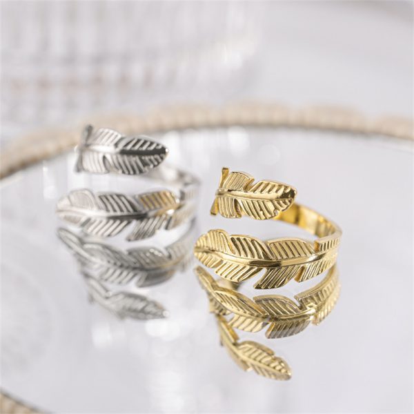 Feather Ring Open Titanium Steel Ring Gold And Silver Color Opening Rings Creative Simple Feather Handmade Party Jewelry Gifts - Image 3