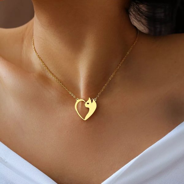 Women's Fashion Jewelry Stainless Steel Necklaces Heart Cat Hollow Pendant Choker Clavicle Chain Charm Fashion Necklaces For Women Jewelry Girls Gifts - Image 2
