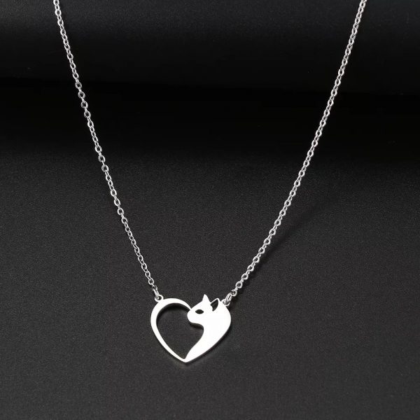 Women's Fashion Jewelry Stainless Steel Necklaces Heart Cat Hollow Pendant Choker Clavicle Chain Charm Fashion Necklaces For Women Jewelry Girls Gifts - Image 5