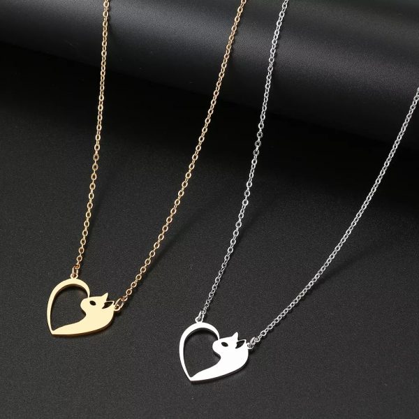 Women's Fashion Jewelry Stainless Steel Necklaces Heart Cat Hollow Pendant Choker Clavicle Chain Charm Fashion Necklaces For Women Jewelry Girls Gifts - Image 4
