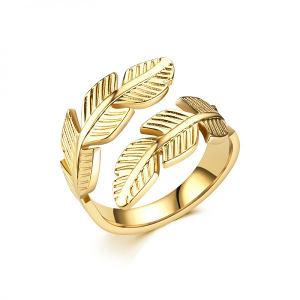 Feather Ring Open Titanium Steel Ring Gold And Silver Color Opening Rings Creative Simple Feather Handmade Party Jewelry Gifts - Image 4
