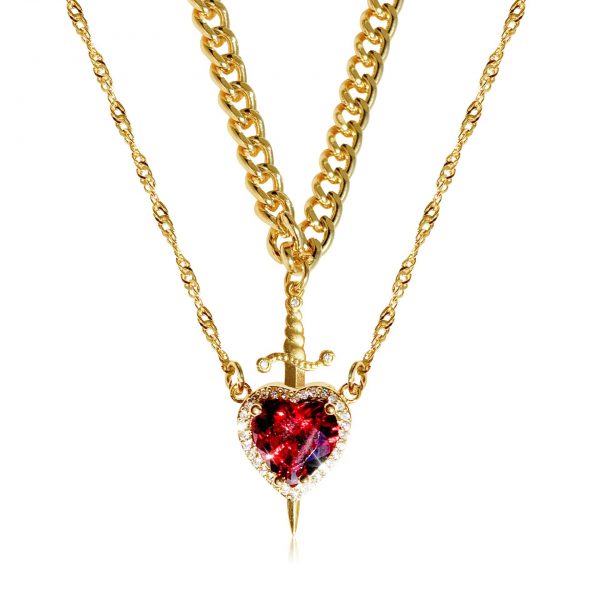 New Heart And Sword Necklace Set Gold Color Stainless Steel Crystal Couple Necklaces For Women Men Boyfriend Girlfriend Gifts - Image 4