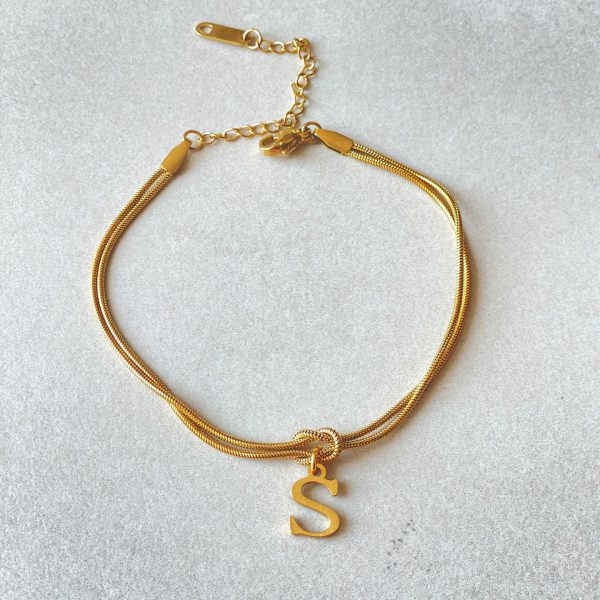 New Letter A-Z Love Knot Bracelets For Women Couple Gold Color Dainty Snake Chain Charm Bracelet Stainless Steel Jewelry Gift Valentine's Day Gifts - Image 3