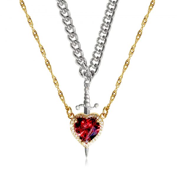 New Heart And Sword Necklace Set Gold Color Stainless Steel Crystal Couple Necklaces For Women Men Boyfriend Girlfriend Gifts - Image 9