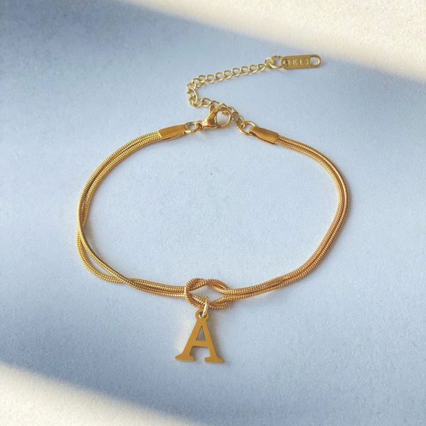 New Letter A-Z Love Knot Bracelets For Women Couple Gold Color Dainty Snake Chain Charm Bracelet Stainless Steel Jewelry Gift Valentine's Day Gifts - Image 6