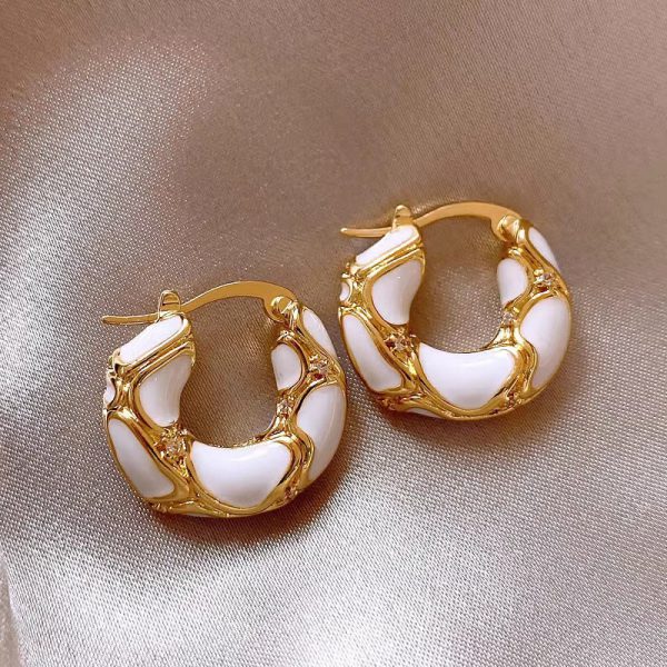 Fashion Jewelry New Trendy Enamel Color Metal Texture Small Hoop Earrings For Women Gold Plated Statement Ear Buckle Creative Jewelry Gifts - Image 5