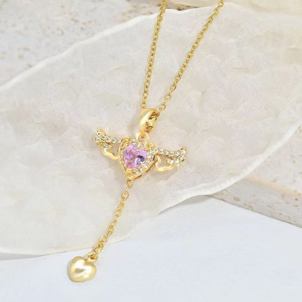 Moving Cupid Heart Angel Wings Tassel Necklace With Crystal Clavicle Chain Women Jewelry Gift Valentine's Day - Image 8