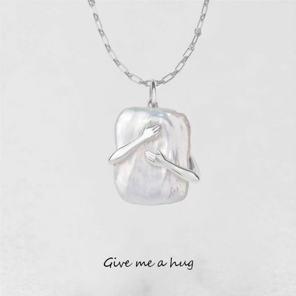 Unique Square Baroque Pearl Couple Pendant Necklace Valentines Day Lover Gift Party Jewelry - Image 4