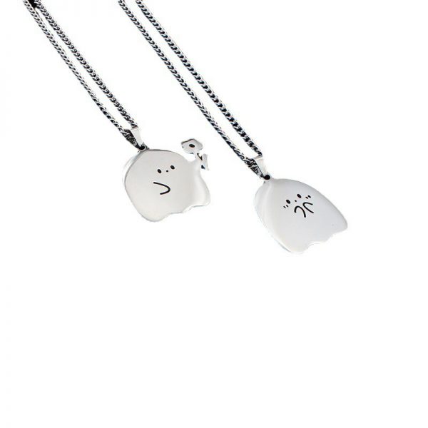 Stainless Steel Cute Ghost Couple Necklace Kawaii Animal Cat Pendant Necklace Lovers Friendship Jewelry Gifts - Image 5