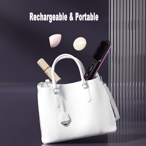 2 In 1 Straight Hair Comb Wireless Hair Straightener Brush Hair Fast Heating Portable Hot Curler USB Charging - Image 4