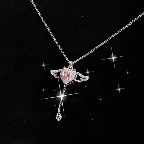 Moving Cupid Heart Angel Wings Tassel Necklace With Crystal Clavicle Chain Women Jewelry Gift Valentine's Day - Image 6