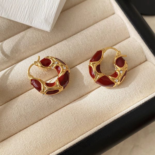 Fashion Jewelry New Trendy Enamel Color Metal Texture Small Hoop Earrings For Women Gold Plated Statement Ear Buckle Creative Jewelry Gifts - Image 3