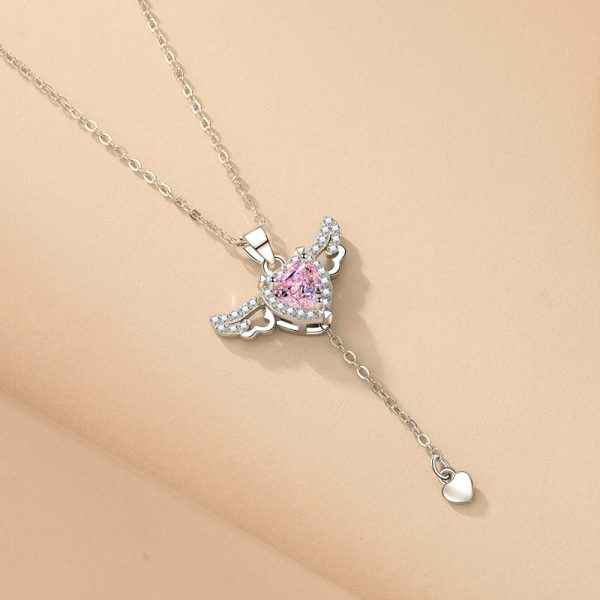 Moving Cupid Heart Angel Wings Tassel Necklace With Crystal Clavicle Chain Women Jewelry Gift Valentine's Day - Image 9
