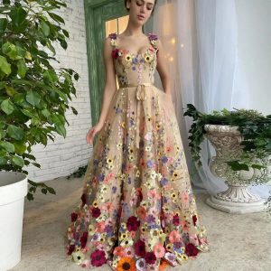Sevintage Stunning 3D Floral Prom Dresses with Sweetheart Neckline