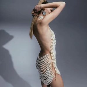 Beaded Halter Neck Fashion Dress for Parties, Banquets, and Performances