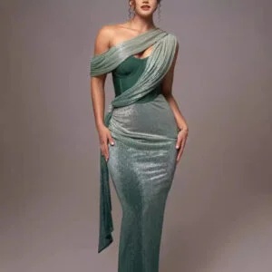 Glamorous Sequined V-neck Long Sleeve High Slit Slim Fishtail Evening Dress for Prom