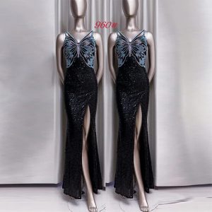 Elegant Purple Sequined Evening Dress for Autumn & Winter - French Style Banquet Wear