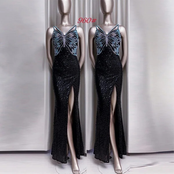 Elegant Purple Sequined Evening Dress for Autumn & Winter - French Style Banquet Wear