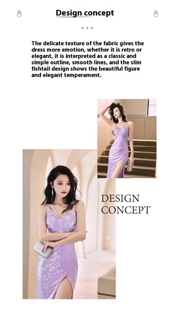 Elegant Purple Sequined Evening Dress for Autumn & Winter - French Style Banquet Wear - Image 9