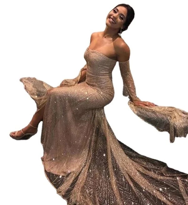 Stylish European and American Raglan Sleeve Tube Top Split Dress - Image 4