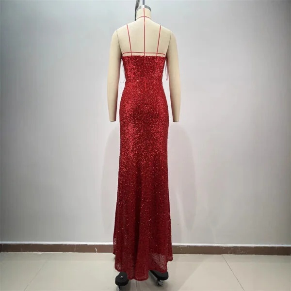Drop-Shaped Diamond Sexy Low-Cut High-Slit Red Paillette Tube Dress & Coat - Image 4