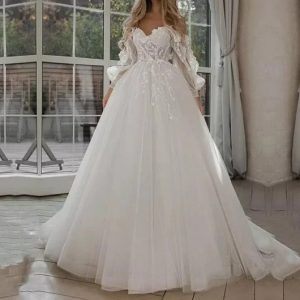 Boho Bride Off Shoulder Wedding Dresses with Puff Sleeves – Elegant Gown