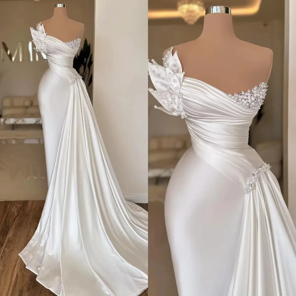 Elegant White Satin Lightweight Long Wedding Dress - Graceful Simplicity - Image 2