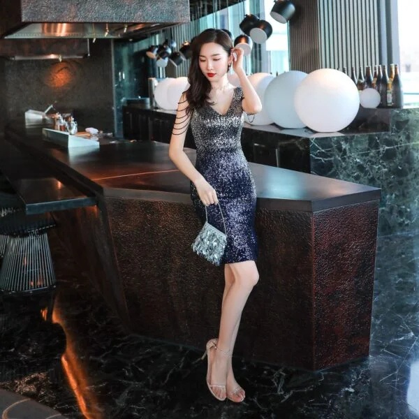 Stylish New Short Black Evening Dress for Women