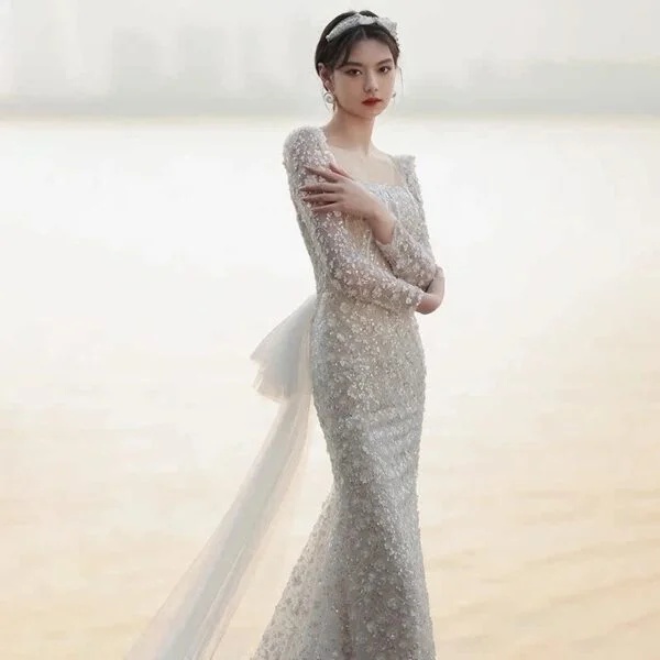 Elegant French Style Fishtail Wedding Dress for Brides - Unveil Your Temperament - Image 2