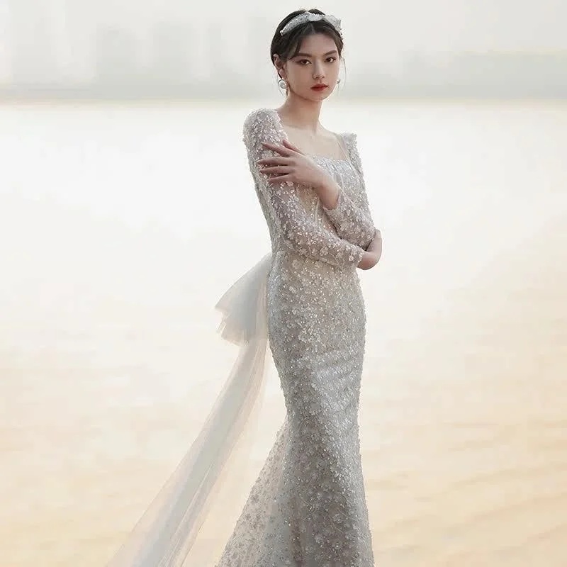 Elegant French Style Fishtail Wedding Dress for Brides - Unveil Your Temperament - Image 6