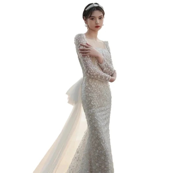 Elegant French Style Fishtail Wedding Dress for Brides - Unveil Your Temperament - Image 7