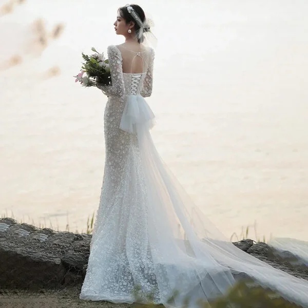 Elegant French Style Fishtail Wedding Dress for Brides - Unveil Your Temperament - Image 12