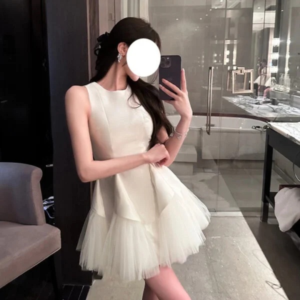 Puff Mesh Stitching Pearlescent Dress - Elegant Fashion Statement