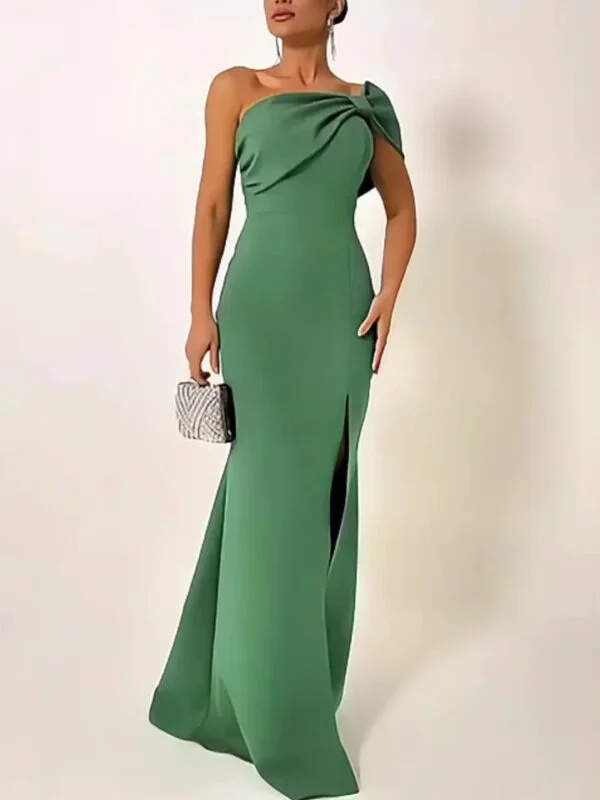 Elegant Green Bow Tube Top Evening Dress for Stunning Occasions - Image 2